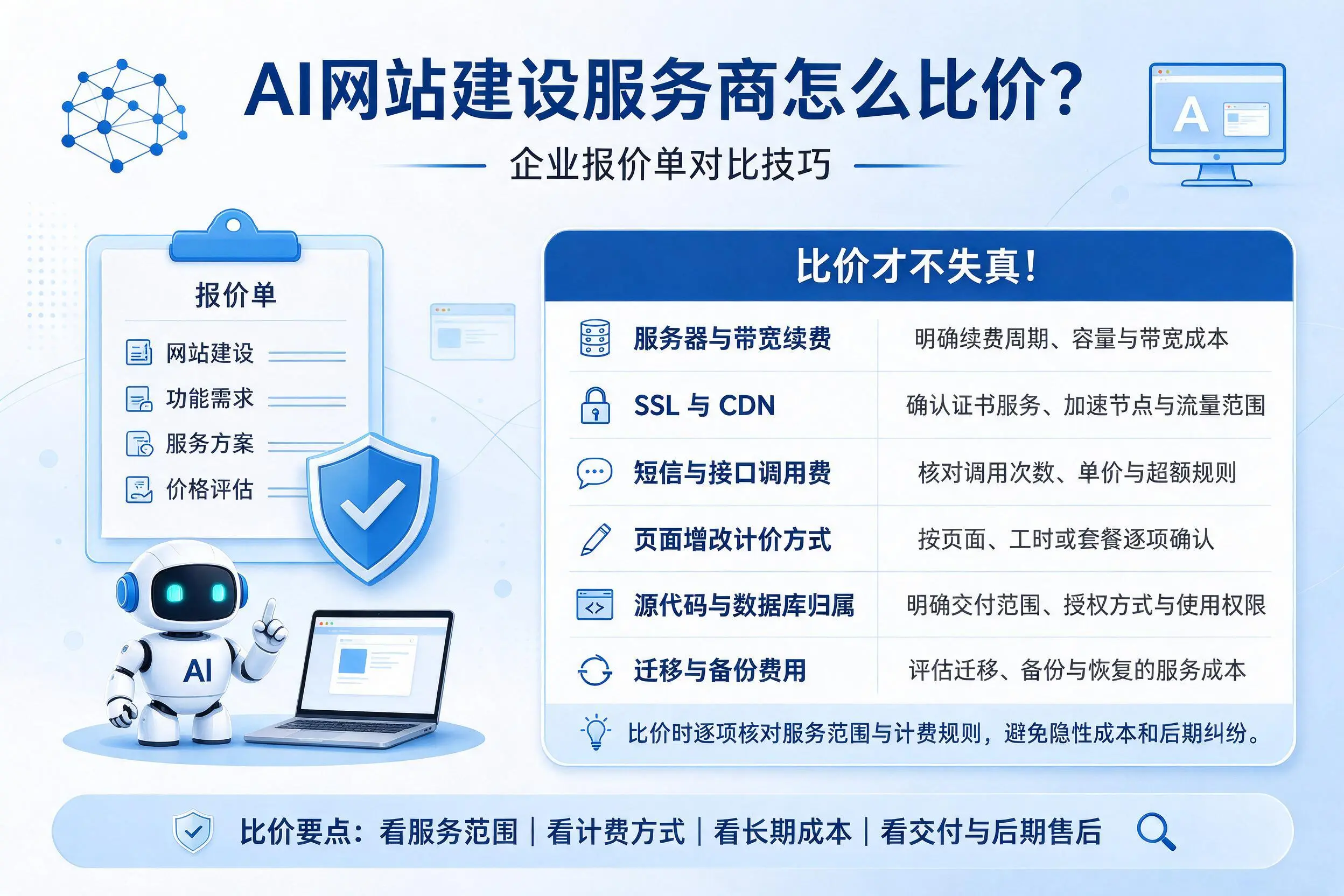AI网站建设服务商怎么比价?云南企业报价单对比技巧